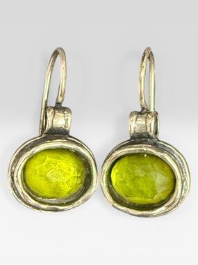 SILPADA Sterling Silver Hammered 'Daintree' Green Glass Dangle Earrings W1455